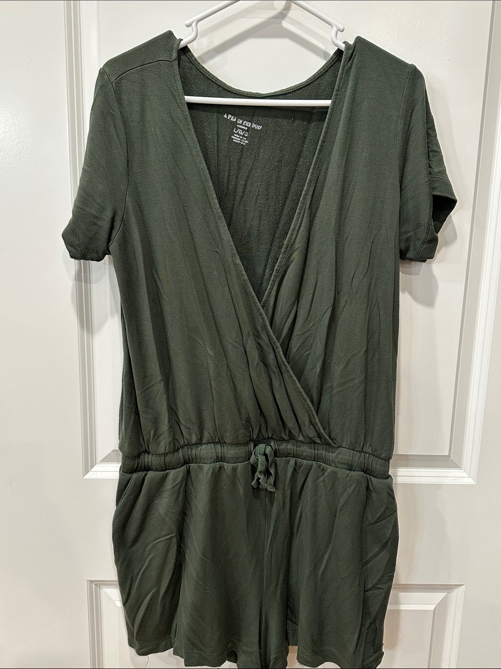 A Pea in the Pod Olive Green Wrap Romper Dress